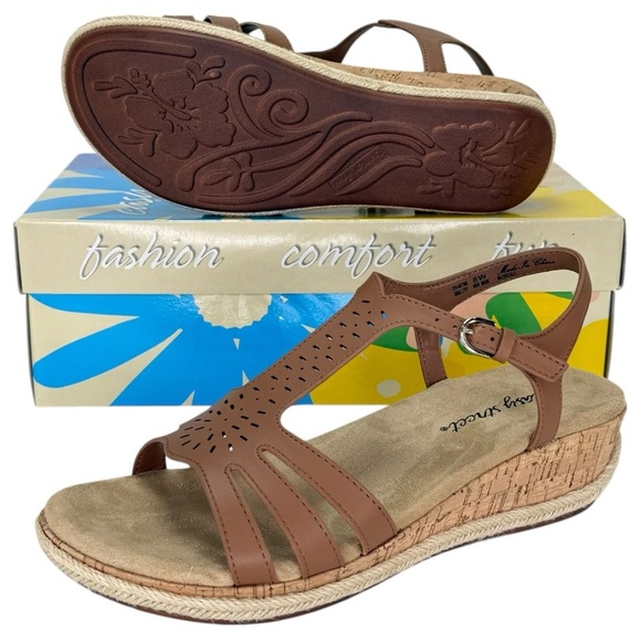 Easy Street Dorinda Tan Faux Leather Womens Sandals Size 8W - Picture 12 of 13